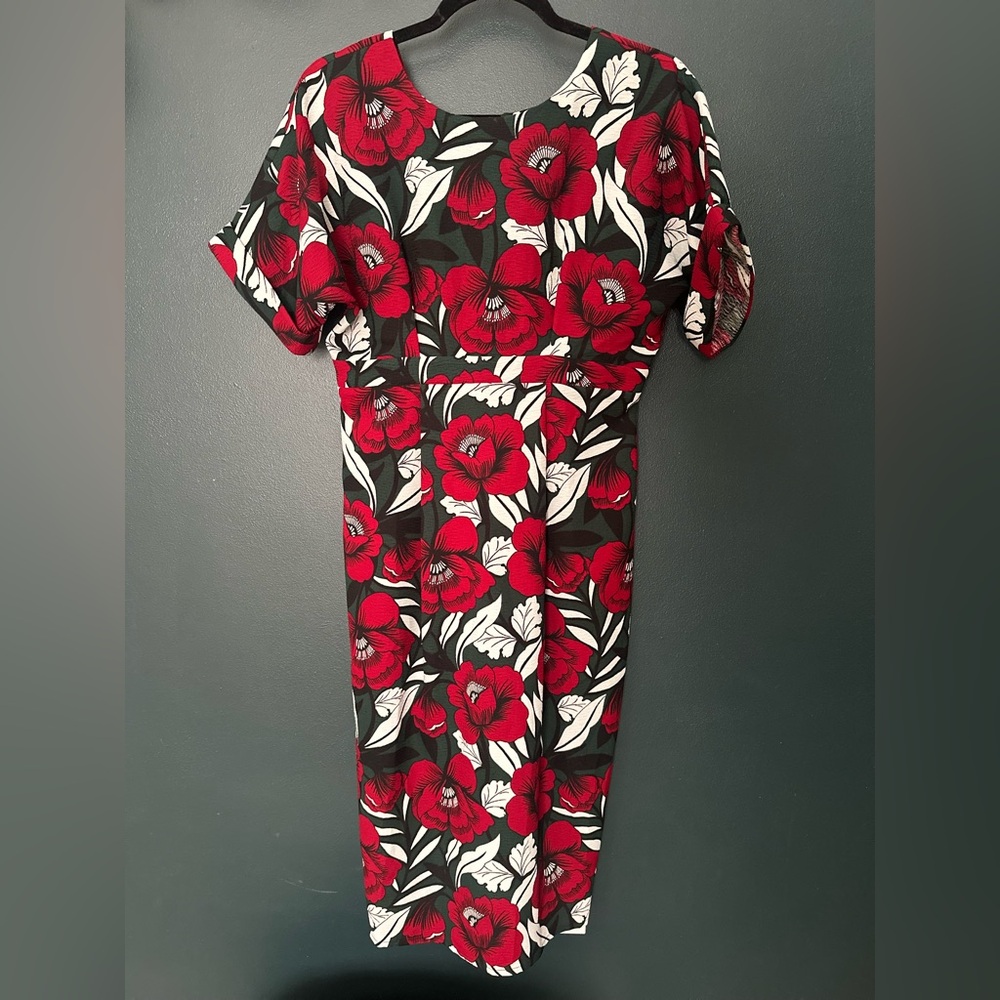 ASOS Red and Black Floral Midi Dress